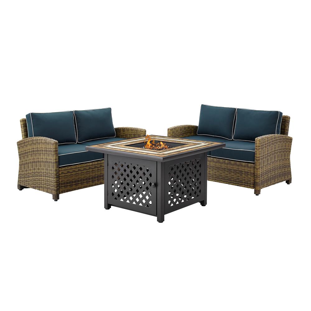 Bradenton 3Pc Outdoor Loveseat Set W/Fire Table, Tucson Fire Table & 2 Loveseats