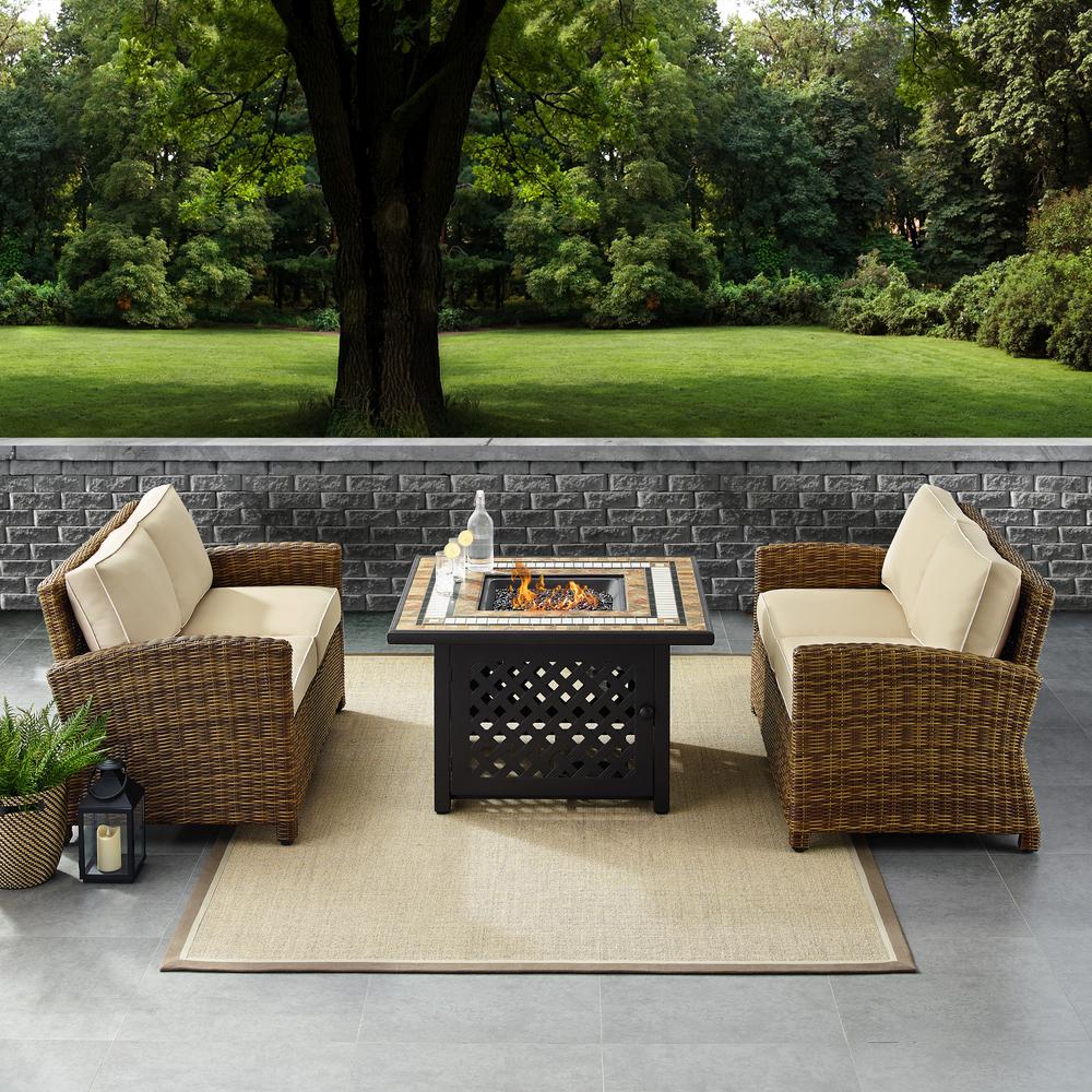 Bradenton 3Pc Outdoor Loveseat Set W/Fire Table, Tucson Fire Table & 2 Loveseats