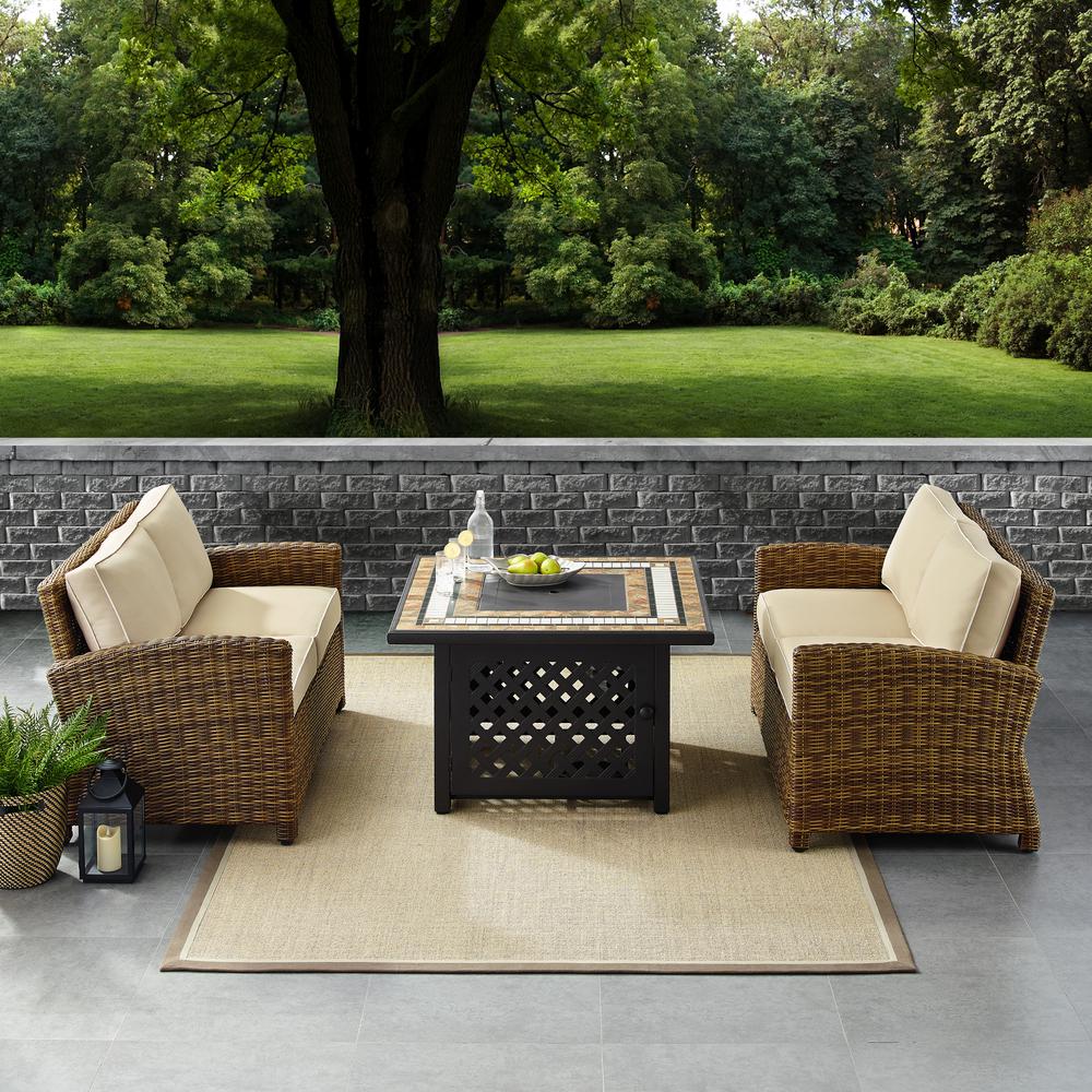 Bradenton 3Pc Outdoor Loveseat Set W/Fire Table, Tucson Fire Table & 2 Loveseats