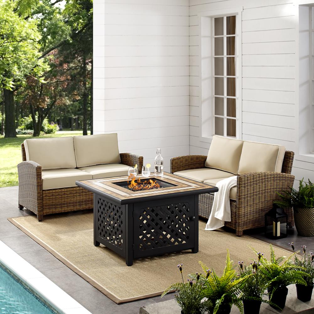 Bradenton 3Pc Outdoor Loveseat Set W/Fire Table, Tucson Fire Table & 2 Loveseats