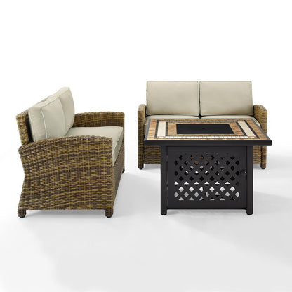 Bradenton 3Pc Outdoor Loveseat Set W/Fire Table, Tucson Fire Table & 2 Loveseats