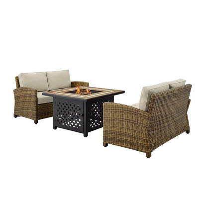 Bradenton 3Pc Outdoor Loveseat Set W/Fire Table, Tucson Fire Table & 2 Loveseats