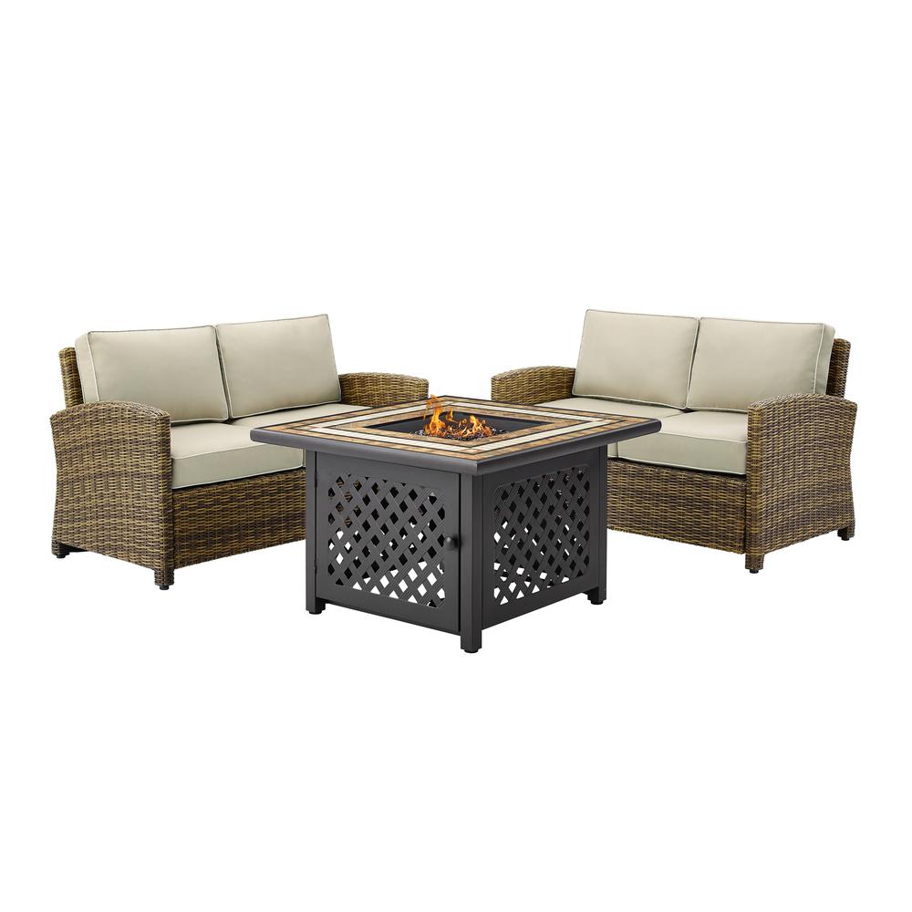 Bradenton 3Pc Outdoor Loveseat Set W/Fire Table, Tucson Fire Table & 2 Loveseats