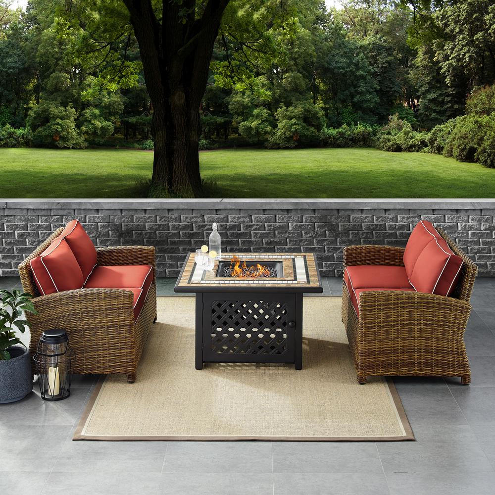 Bradenton 3Pc Outdoor Loveseat Set W/Fire Table, Tucson Fire Table & 2 Loveseats