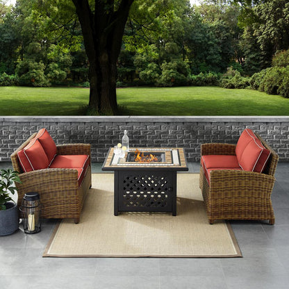 Bradenton 3Pc Outdoor Loveseat Set W/Fire Table, Tucson Fire Table & 2 Loveseats
