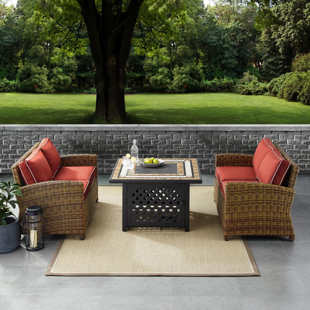 Bradenton 3Pc Outdoor Loveseat Set W/Fire Table, Tucson Fire Table & 2 Loveseats