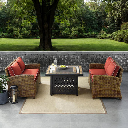 Bradenton 3Pc Outdoor Loveseat Set W/Fire Table, Tucson Fire Table & 2 Loveseats