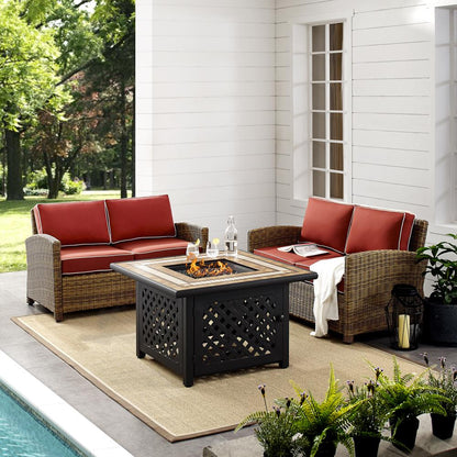 Bradenton 3Pc Outdoor Loveseat Set W/Fire Table, Tucson Fire Table & 2 Loveseats