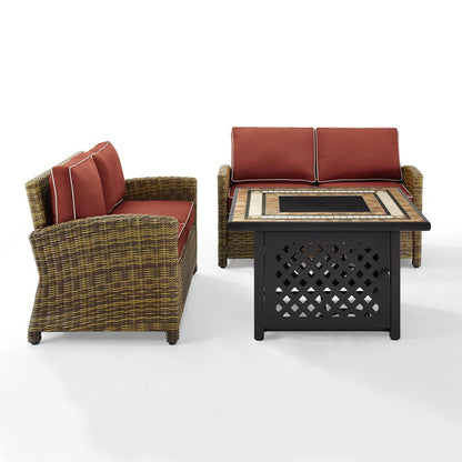 Bradenton 3Pc Outdoor Loveseat Set W/Fire Table, Tucson Fire Table & 2 Loveseats