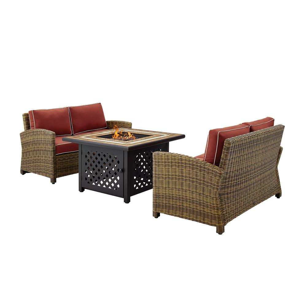 Bradenton 3Pc Outdoor Loveseat Set W/Fire Table, Tucson Fire Table & 2 Loveseats