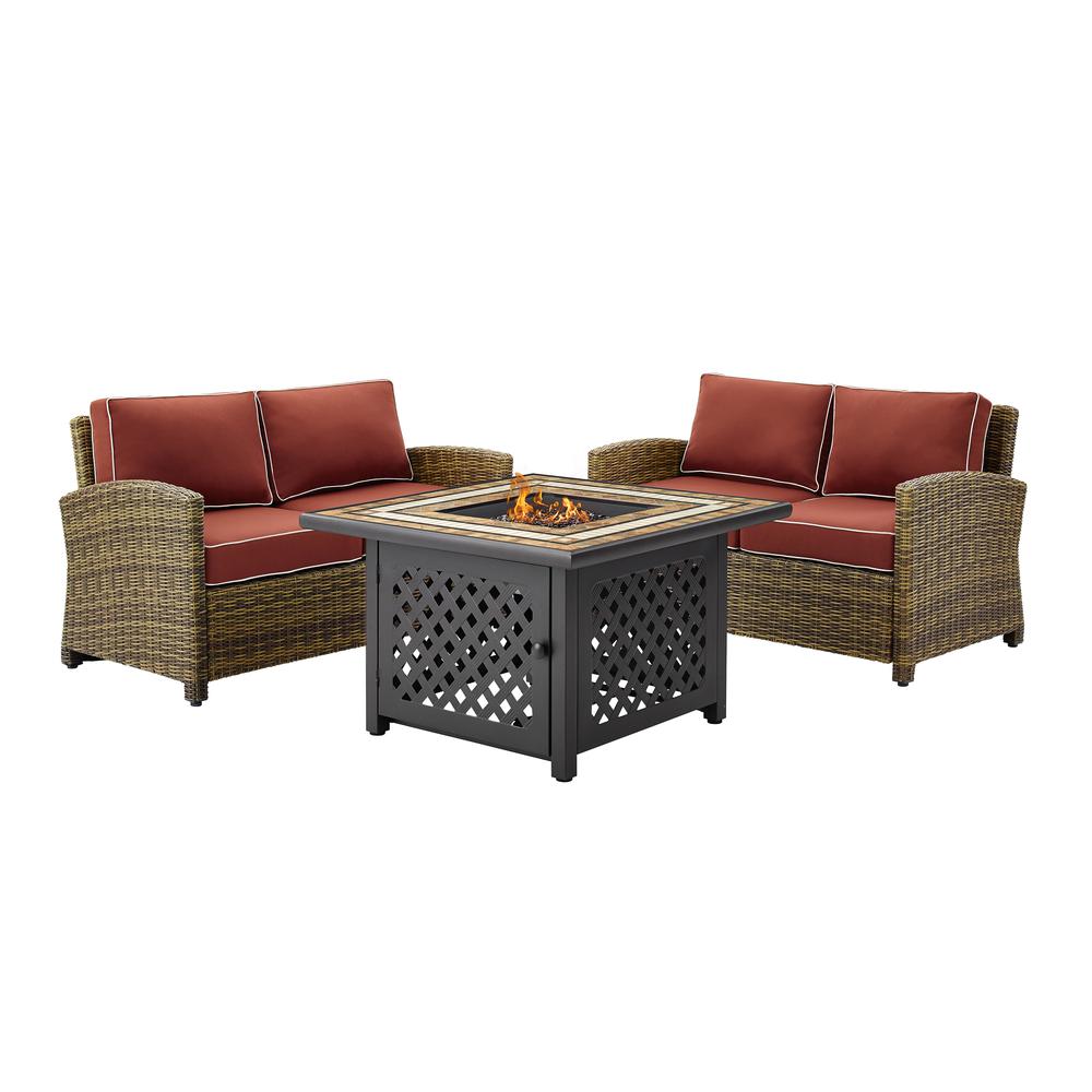Bradenton 3Pc Outdoor Loveseat Set W/Fire Table, Tucson Fire Table & 2 Loveseats