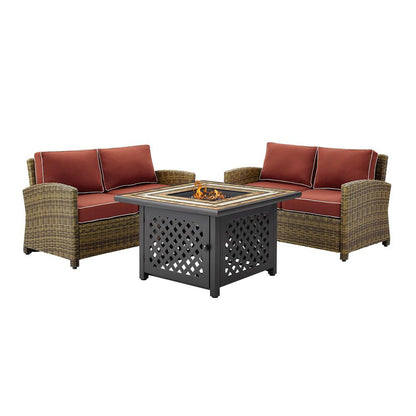 Bradenton 3Pc Outdoor Loveseat Set W/Fire Table, Tucson Fire Table & 2 Loveseats