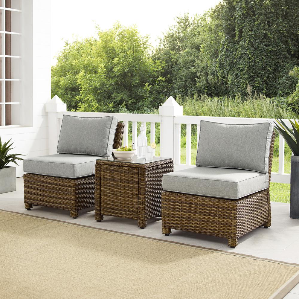 Bradenton 3Pc Armless Wicker Outdoor Chair Set - Side Table & 2 Armless Chairs