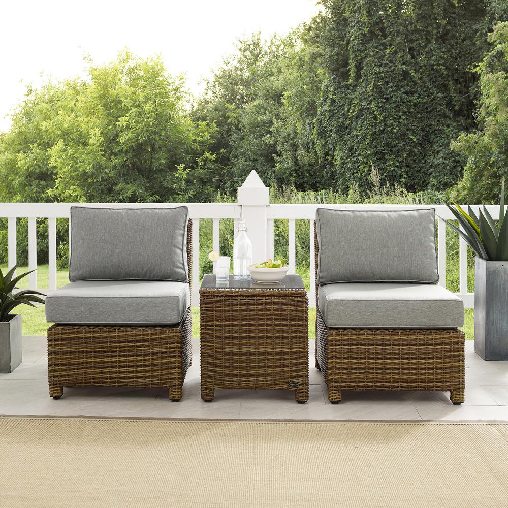 Bradenton 3Pc Armless Wicker Outdoor Chair Set - Side Table & 2 Armless Chairs