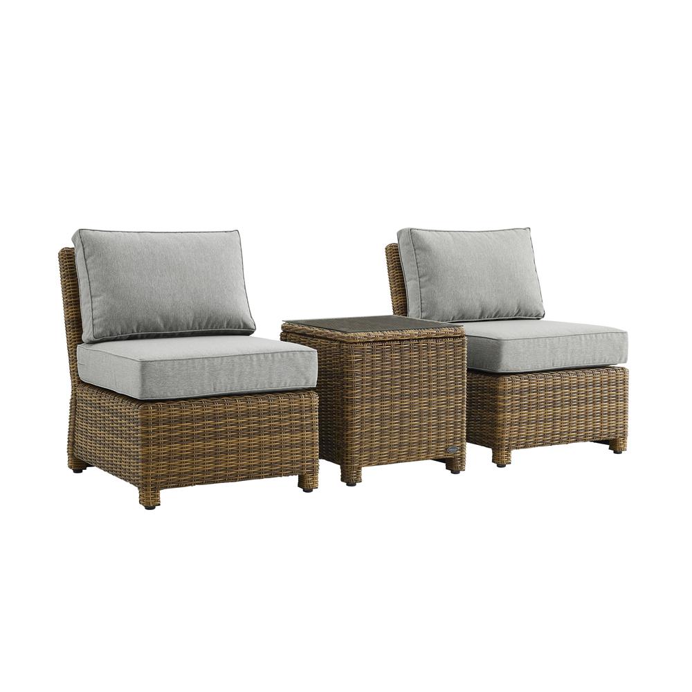 Bradenton 3Pc Armless Wicker Outdoor Chair Set - Side Table & 2 Armless Chairs