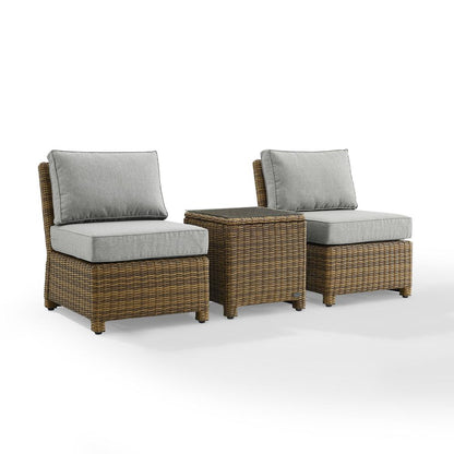 Bradenton 3Pc Armless Wicker Outdoor Chair Set - Side Table & 2 Armless Chairs