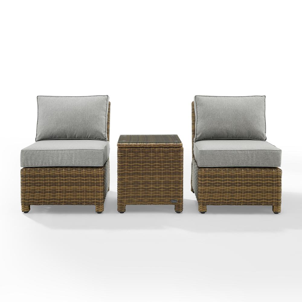 Bradenton 3Pc Armless Wicker Outdoor Chair Set - Side Table & 2 Armless Chairs
