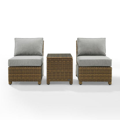Bradenton 3Pc Armless Wicker Outdoor Chair Set - Side Table & 2 Armless Chairs