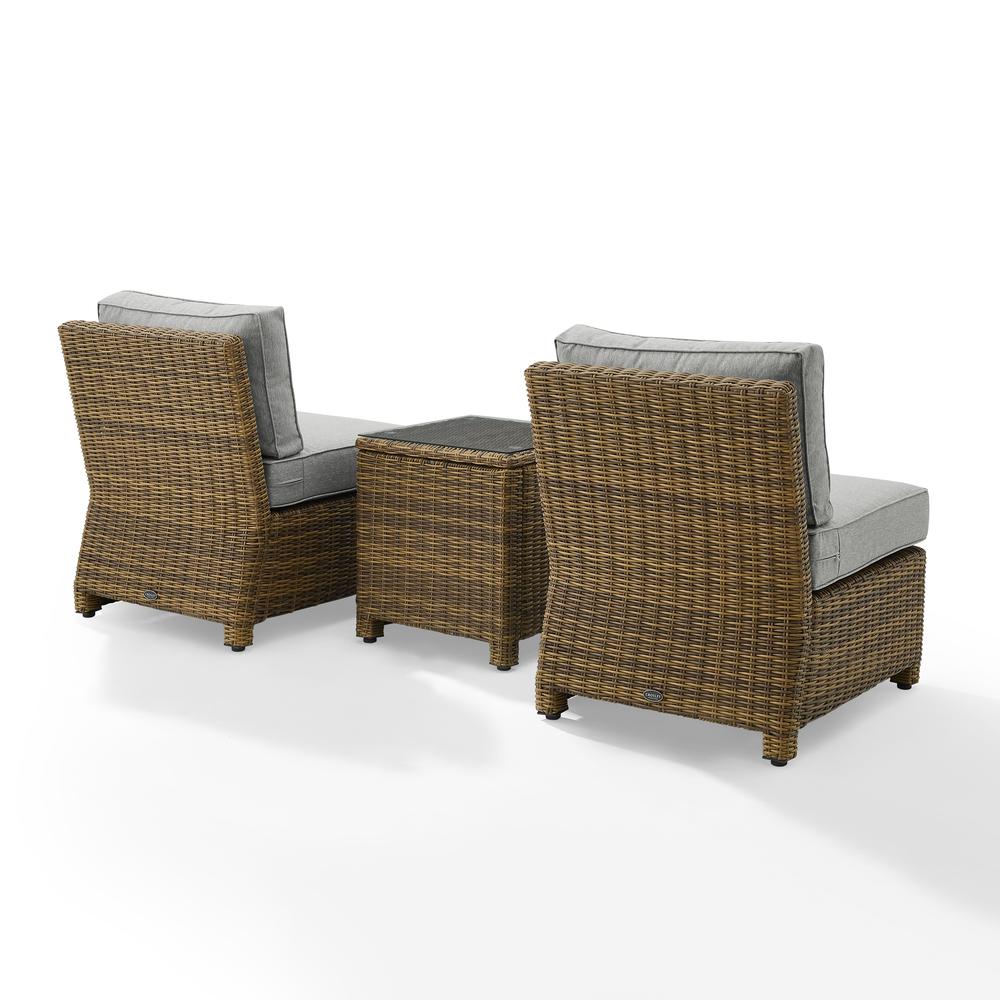 Bradenton 3Pc Armless Wicker Outdoor Chair Set - Side Table & 2 Armless Chairs