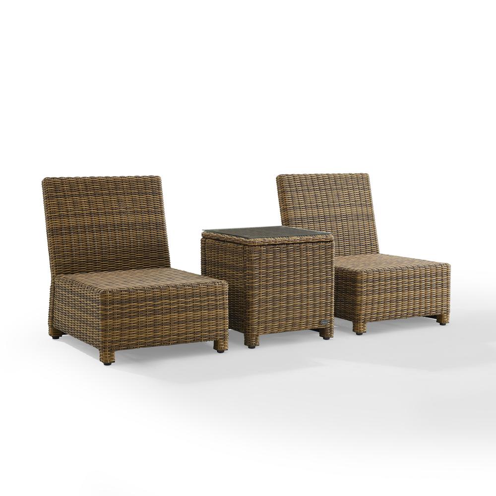Bradenton 3Pc Armless Wicker Outdoor Chair Set - Side Table & 2 Armless Chairs