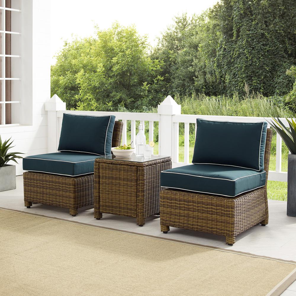 Bradenton 3Pc Armless Wicker Outdoor Chair Set - Side Table & 2 Armless Chairs