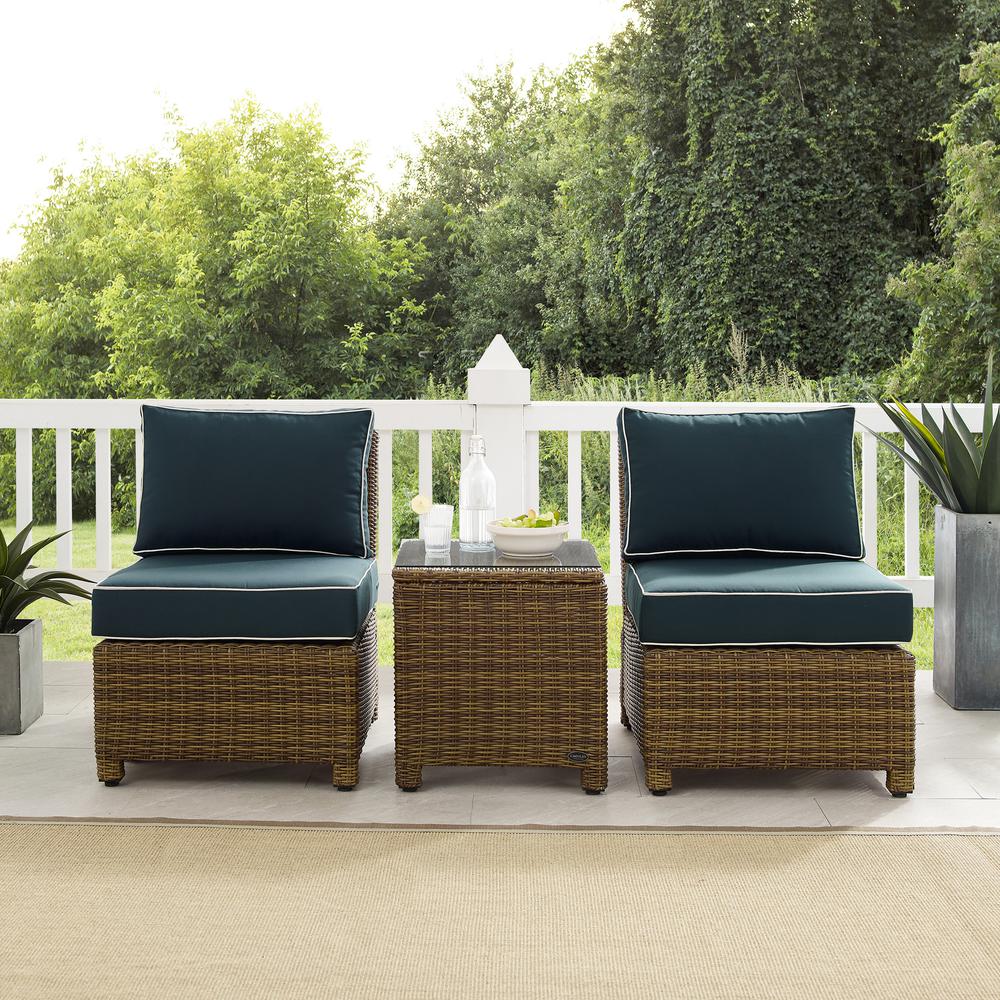 Bradenton 3Pc Armless Wicker Outdoor Chair Set - Side Table & 2 Armless Chairs