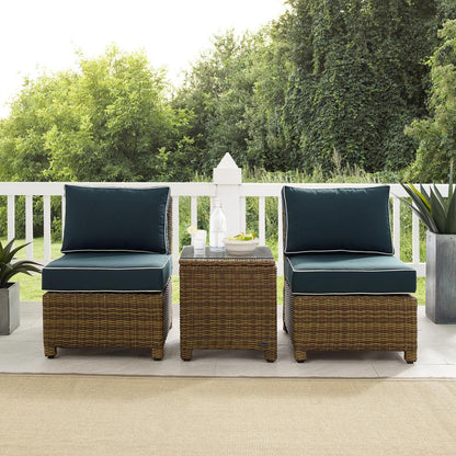 Bradenton 3Pc Armless Wicker Outdoor Chair Set - Side Table & 2 Armless Chairs