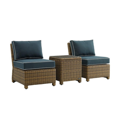 Bradenton 3Pc Armless Wicker Outdoor Chair Set - Side Table & 2 Armless Chairs
