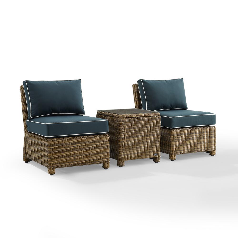 Bradenton 3Pc Armless Wicker Outdoor Chair Set - Side Table & 2 Armless Chairs