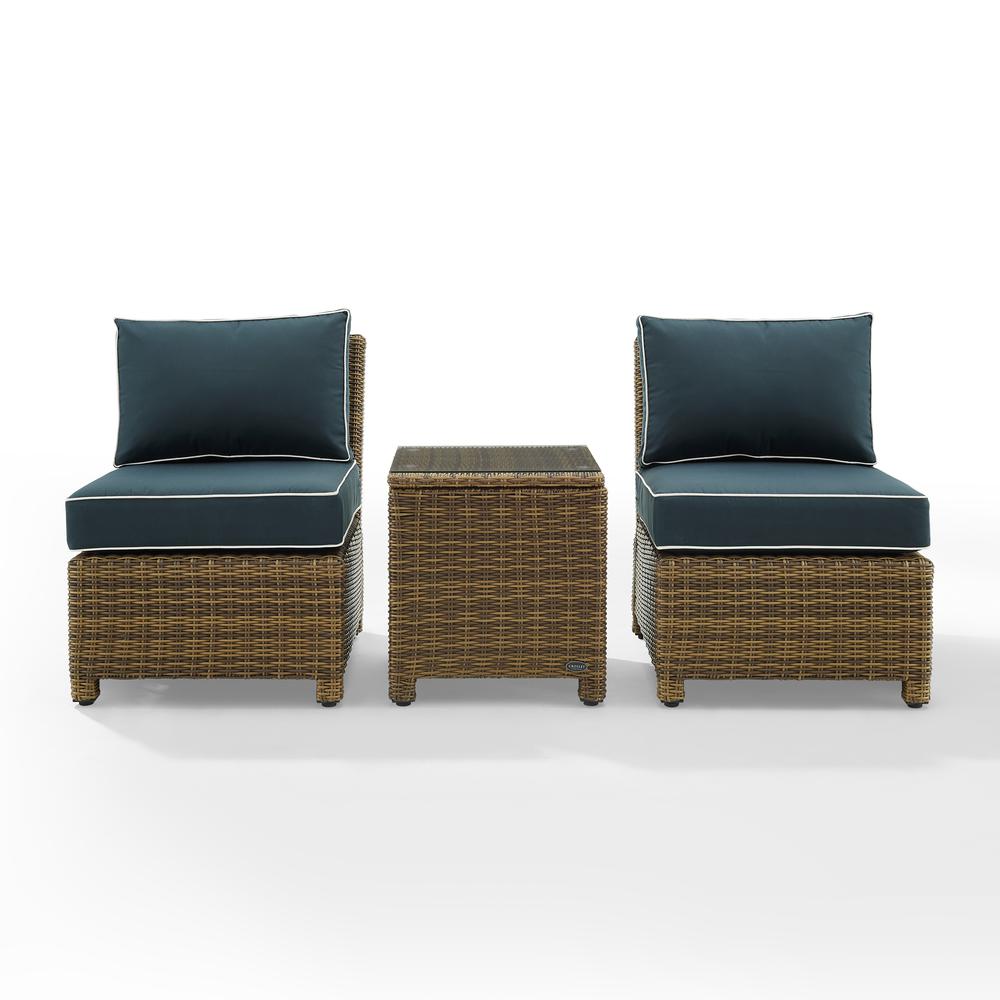 Bradenton 3Pc Armless Wicker Outdoor Chair Set - Side Table & 2 Armless Chairs