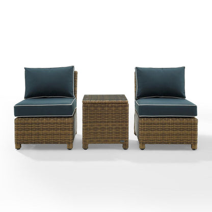 Bradenton 3Pc Armless Wicker Outdoor Chair Set - Side Table & 2 Armless Chairs