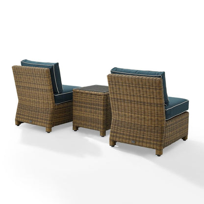 Bradenton 3Pc Armless Wicker Outdoor Chair Set - Side Table & 2 Armless Chairs