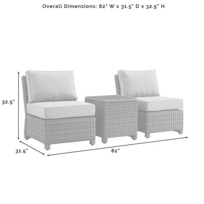 Bradenton 3Pc Armless Wicker Outdoor Chair Set - Side Table & 2 Armless Chairs