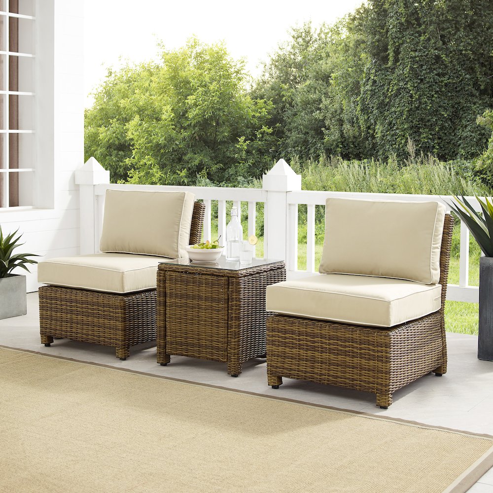 Bradenton 3Pc Armless Wicker Outdoor Chair Set - Side Table & 2 Armless Chairs