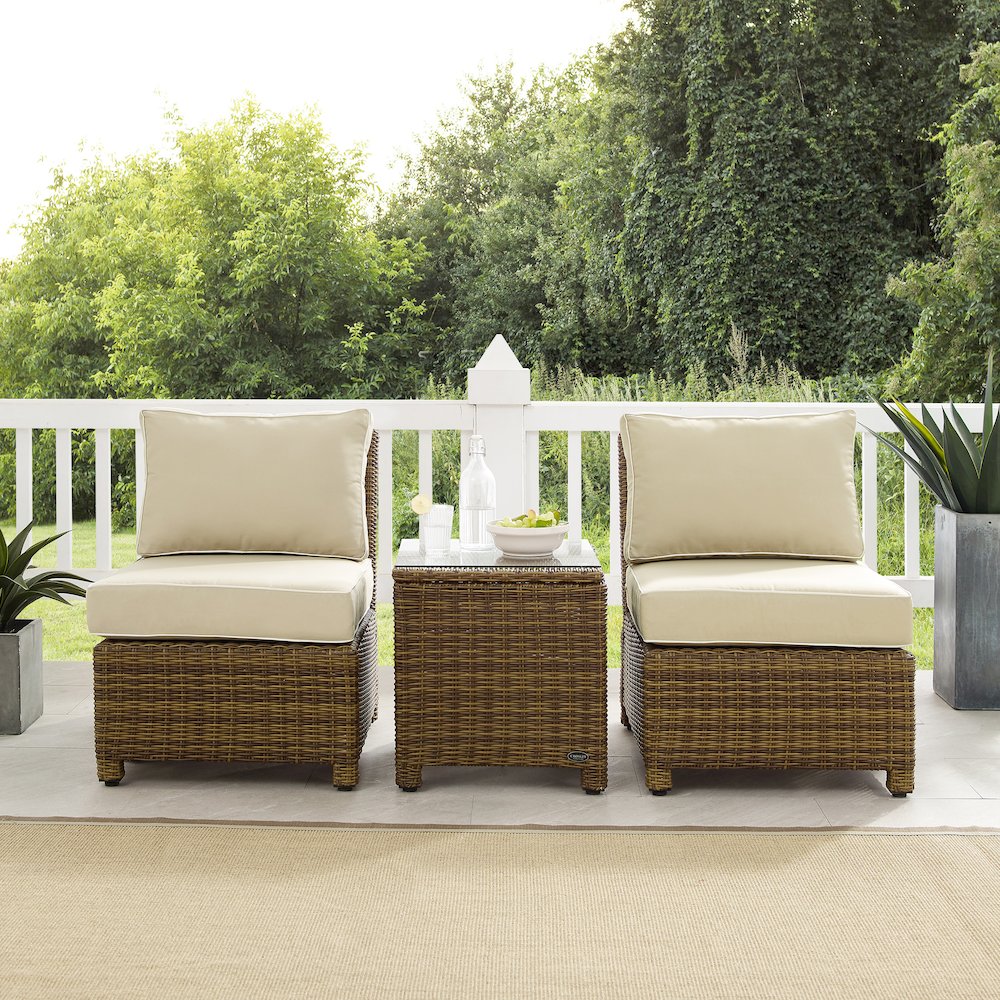 Bradenton 3Pc Armless Wicker Outdoor Chair Set - Side Table & 2 Armless Chairs