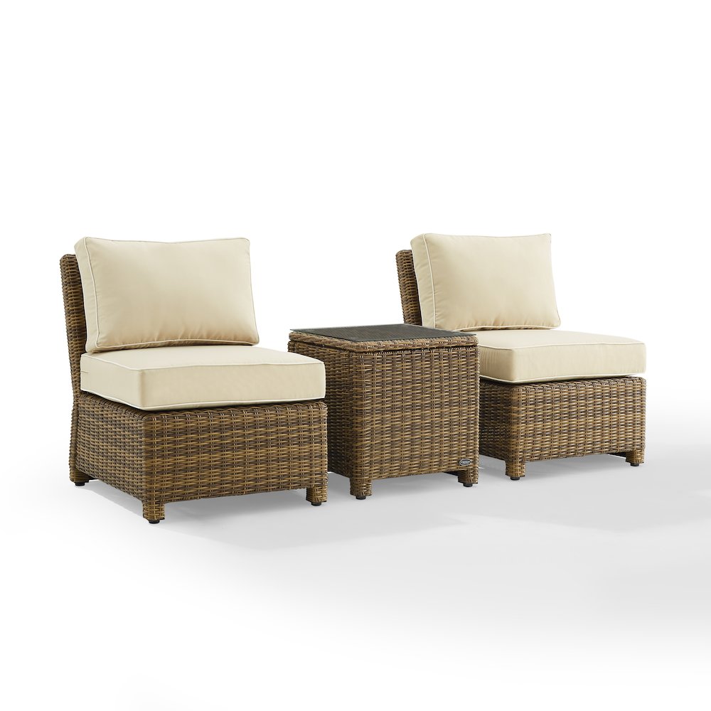 Bradenton 3Pc Armless Wicker Outdoor Chair Set - Side Table & 2 Armless Chairs