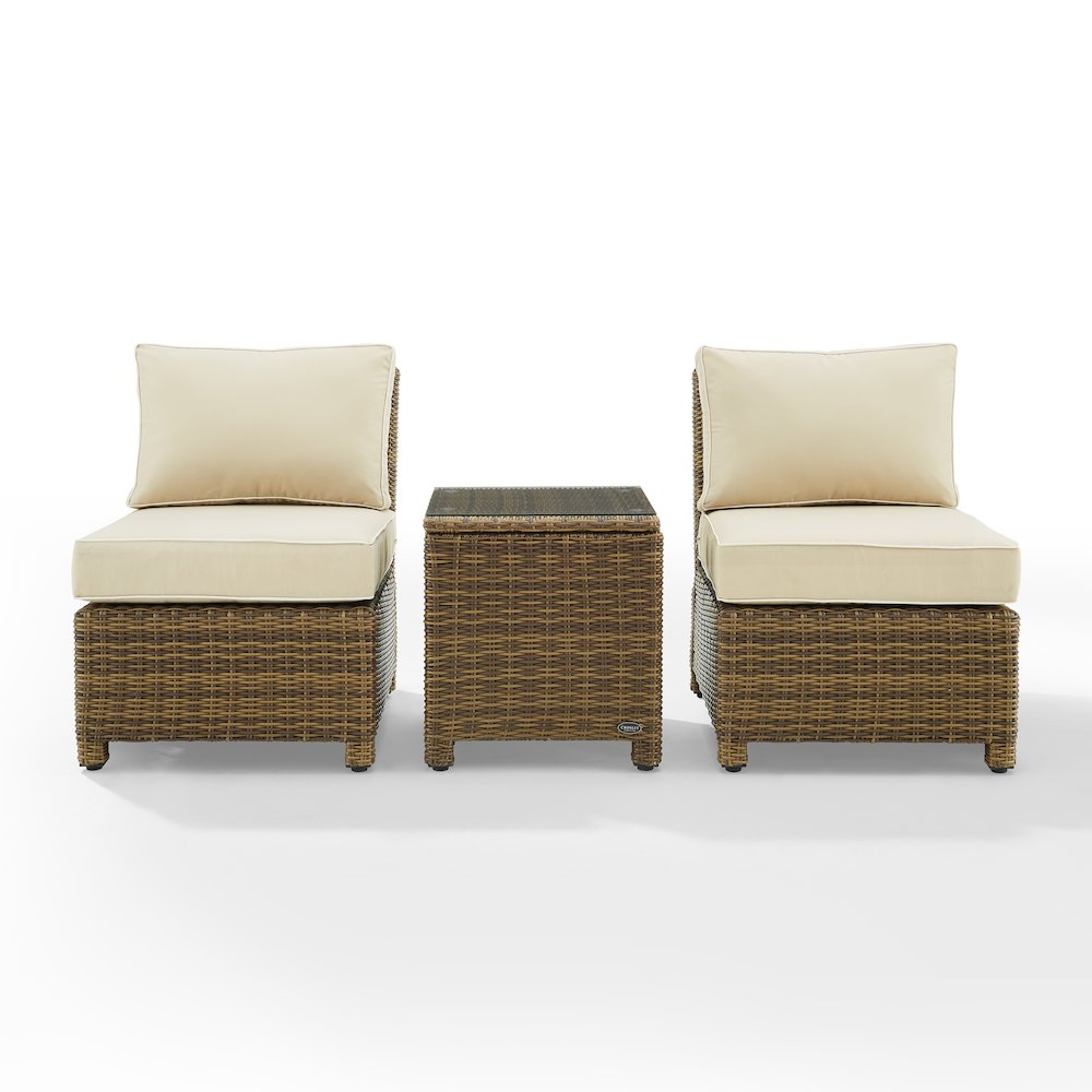 Bradenton 3Pc Armless Wicker Outdoor Chair Set - Side Table & 2 Armless Chairs