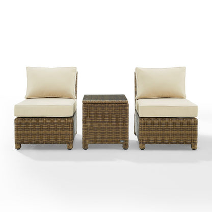 Bradenton 3Pc Armless Wicker Outdoor Chair Set - Side Table & 2 Armless Chairs