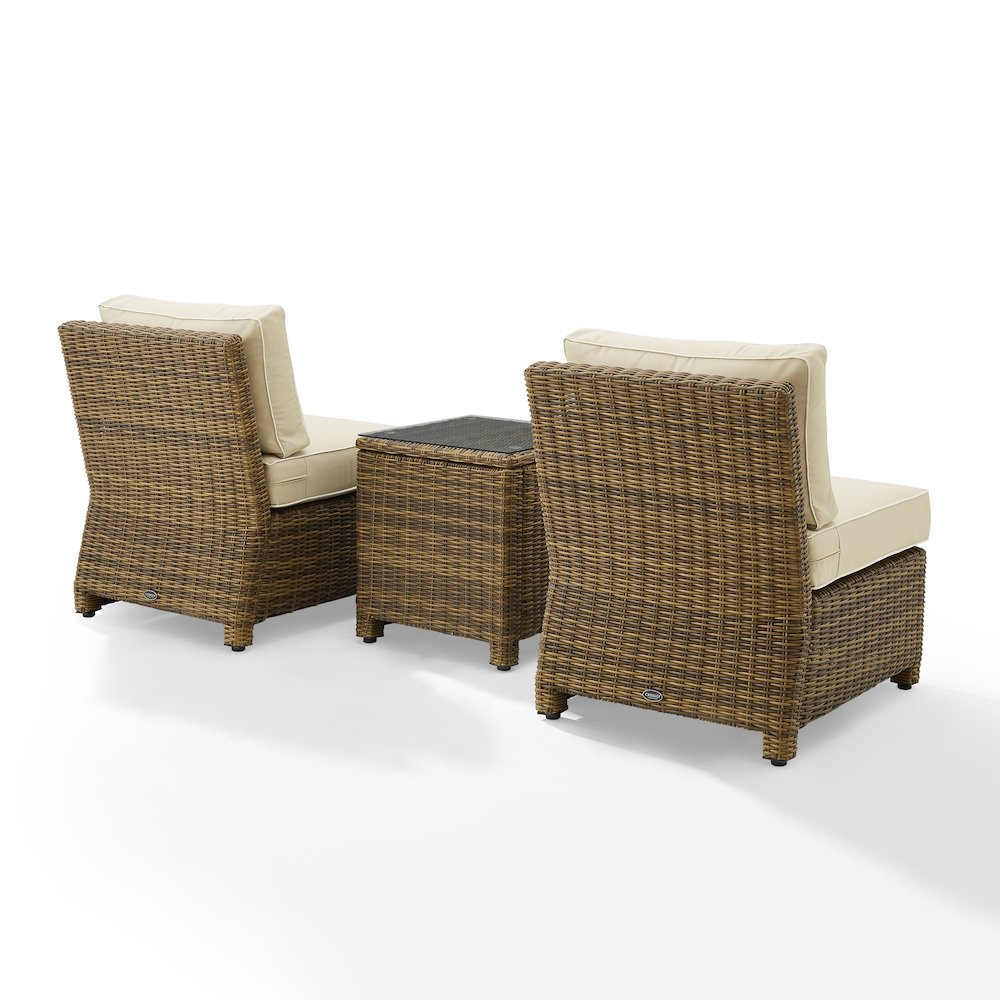 Bradenton 3Pc Armless Wicker Outdoor Chair Set - Side Table & 2 Armless Chairs