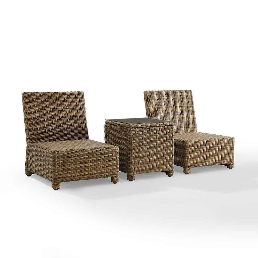 Bradenton 3Pc Armless Wicker Outdoor Chair Set - Side Table & 2 Armless Chairs