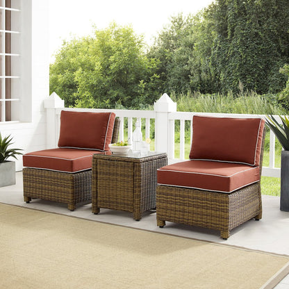Bradenton 3Pc Armless Wicker Outdoor Chair Set - Side Table & 2 Armless Chairs