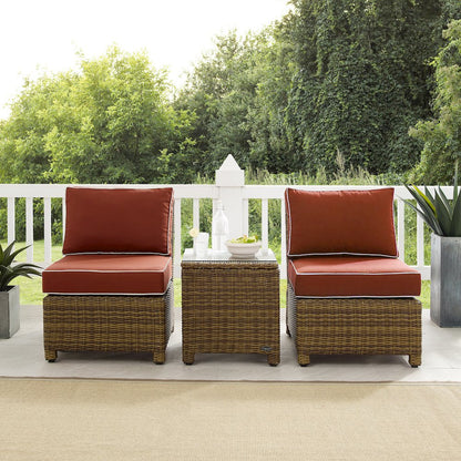 Bradenton 3Pc Armless Wicker Outdoor Chair Set - Side Table & 2 Armless Chairs