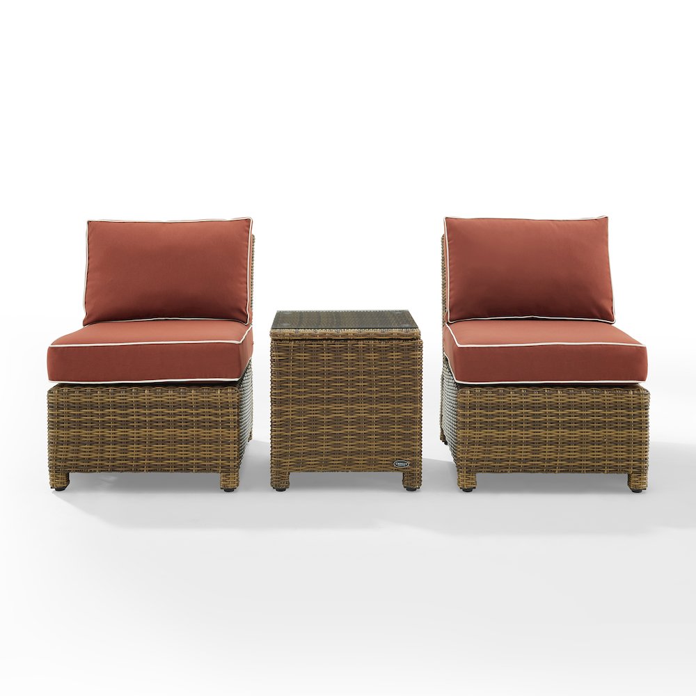 Bradenton 3Pc Armless Wicker Outdoor Chair Set - Side Table & 2 Armless Chairs
