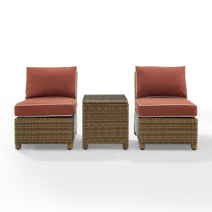 Bradenton 3Pc Armless Wicker Outdoor Chair Set - Side Table & 2 Armless Chairs