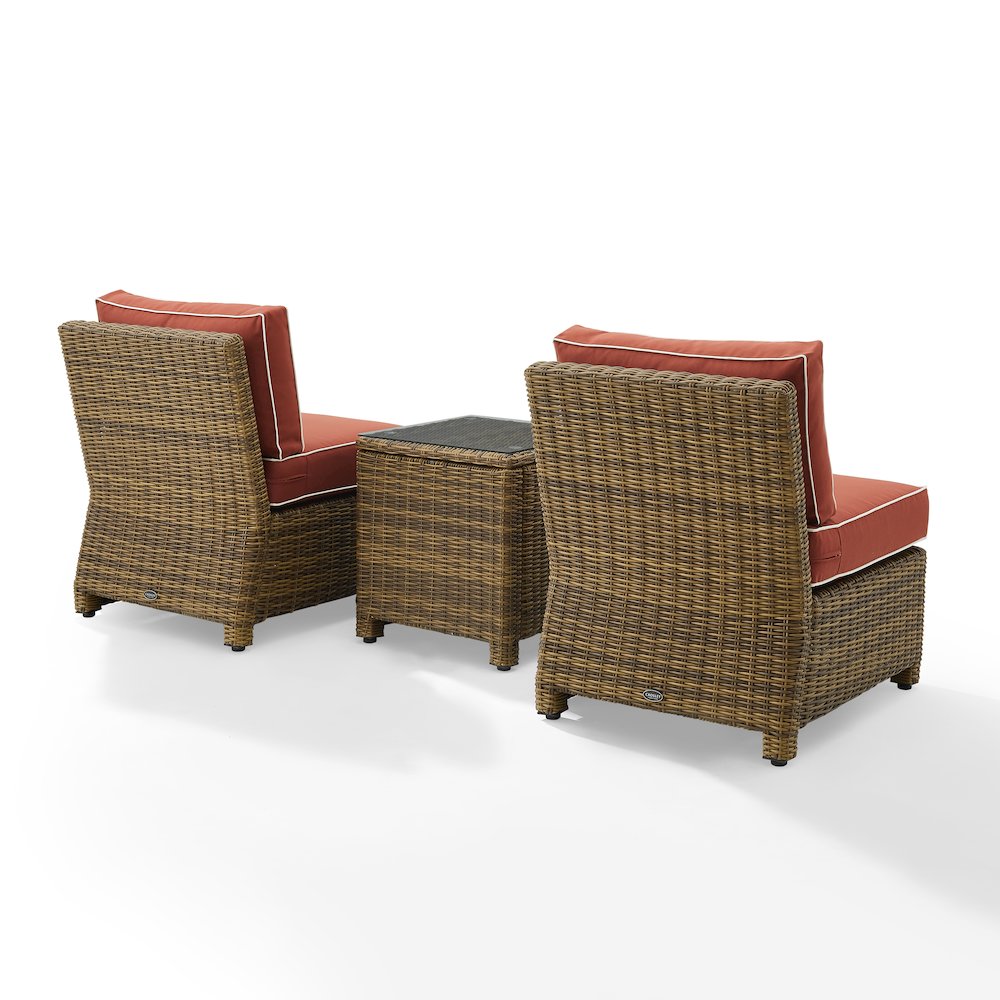 Bradenton 3Pc Armless Wicker Outdoor Chair Set - Side Table & 2 Armless Chairs
