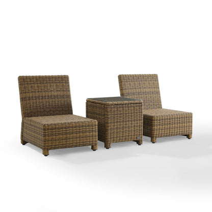 Bradenton 3Pc Armless Wicker Outdoor Chair Set - Side Table & 2 Armless Chairs