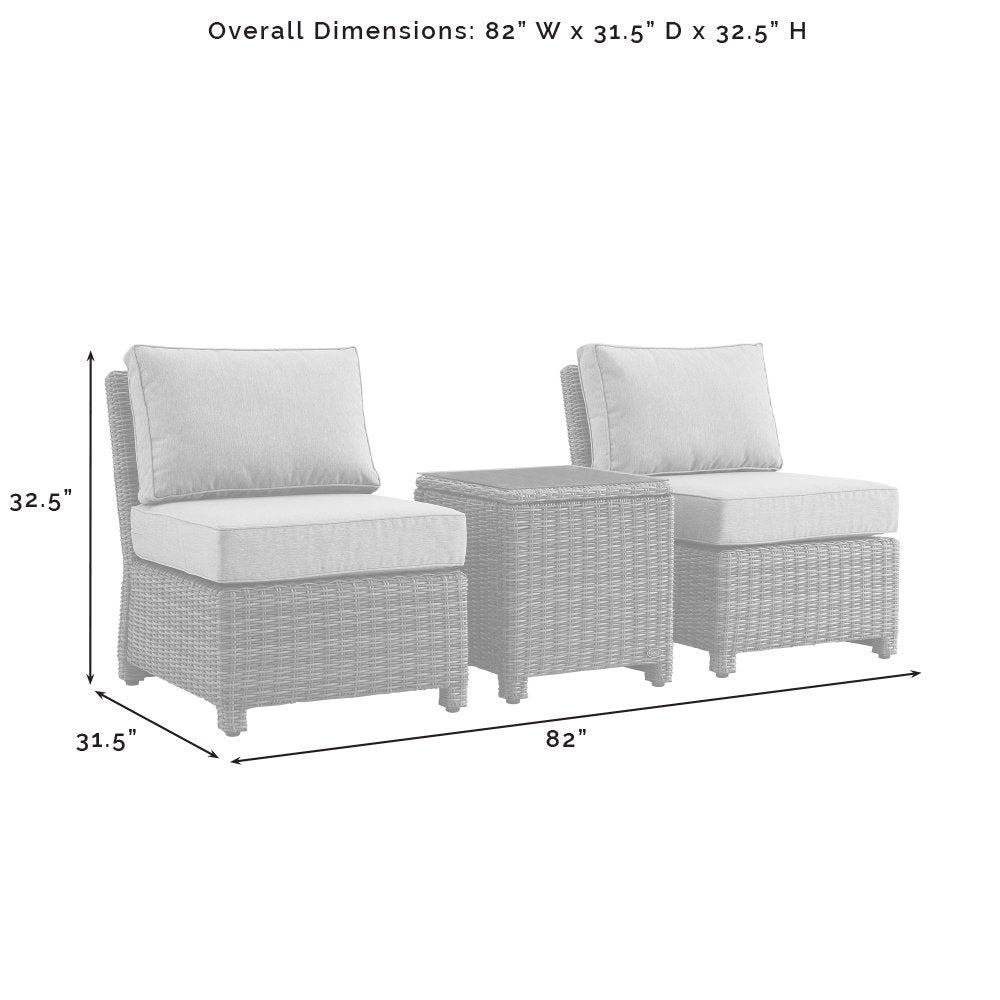Bradenton 3Pc Armless Wicker Outdoor Chair Set - Side Table & 2 Armless Chairs