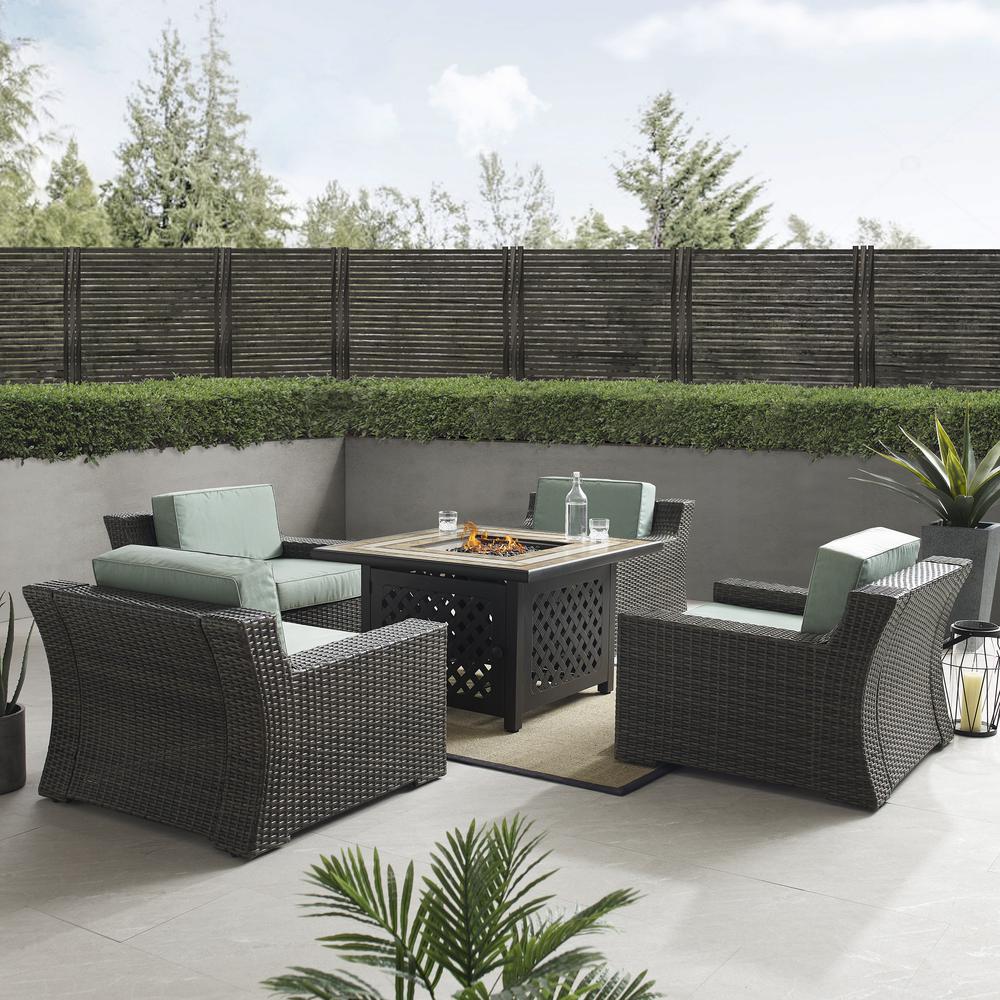 Beaufort 5Pc Wicker Outdoor Chair Set W/ Fire Table, Tucson Fire Table, 4 Chairs