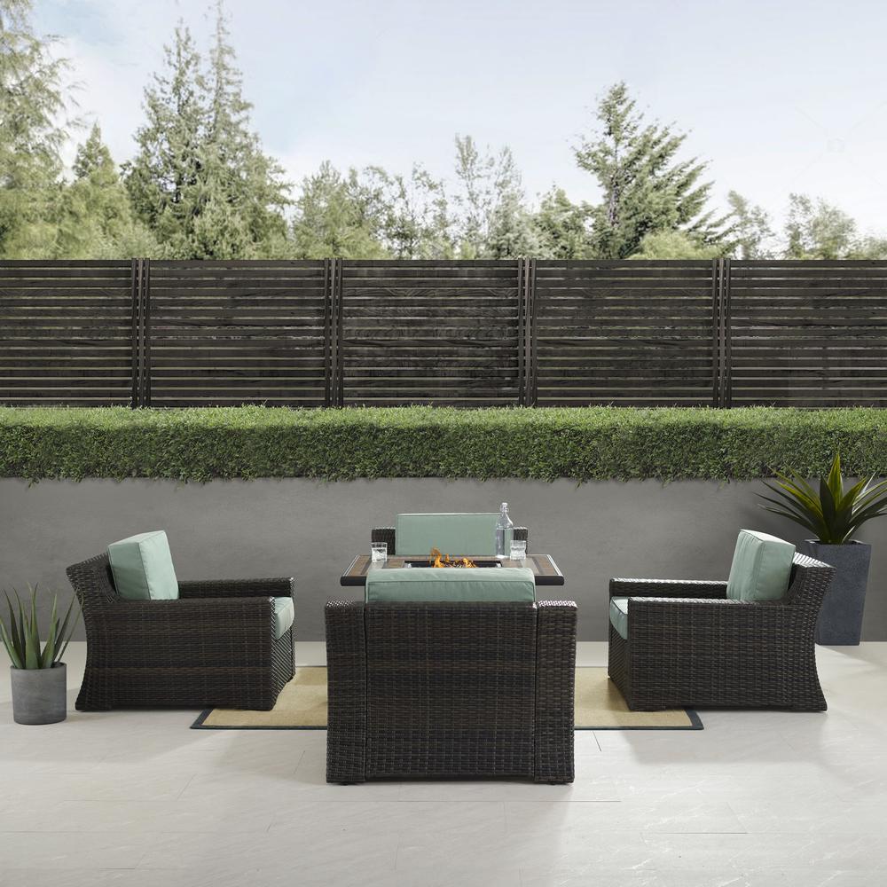 Beaufort 5Pc Wicker Outdoor Chair Set W/ Fire Table, Tucson Fire Table, 4 Chairs