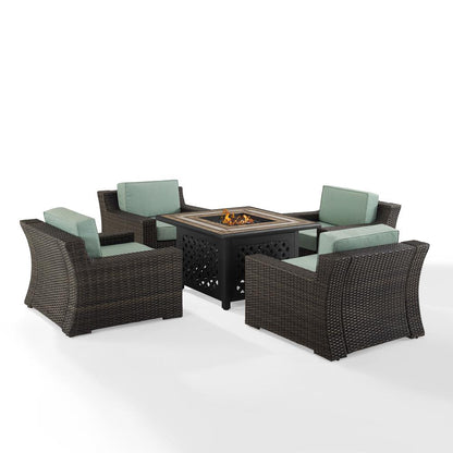 Beaufort 5Pc Wicker Outdoor Chair Set W/ Fire Table, Tucson Fire Table, 4 Chairs